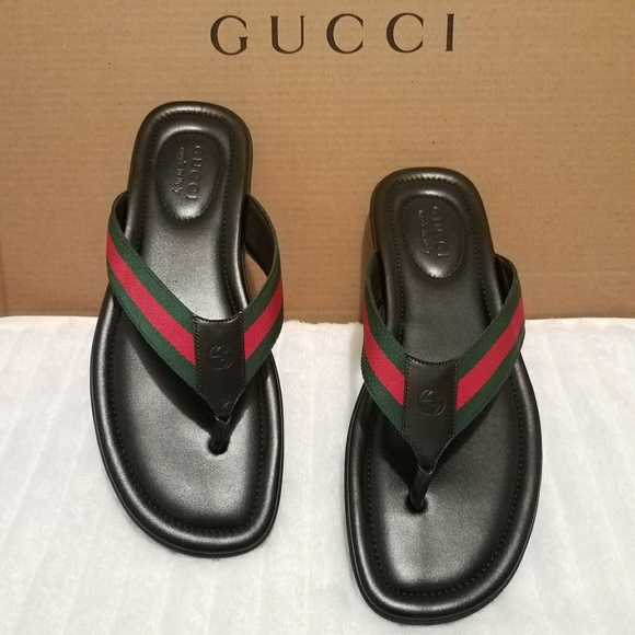 Gucci Other - 🏆GUCCI MEN'S WEB AND LEATHER THONG SANDALS